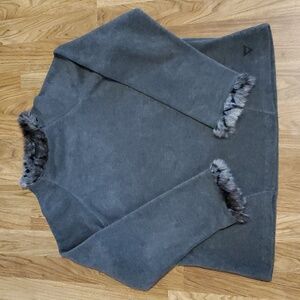 Wooly Bully Wear Gray Fleece Pullover Sweater Sweatshirt with Faux Fur Size L